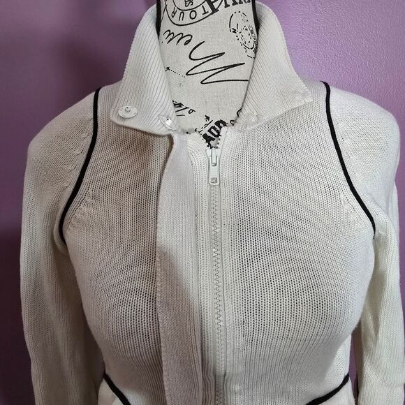 Armani Exchange Off-white zip-up cardigan sweater. Size Small Y2K - Picture 7 of 9